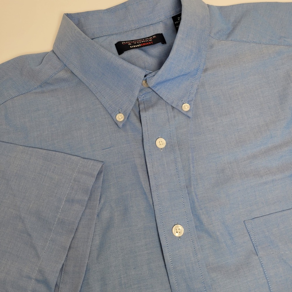 Roundtree & Yorke Button Down Mens 2X Blue Good travelSMART Short Sleeve Shirt